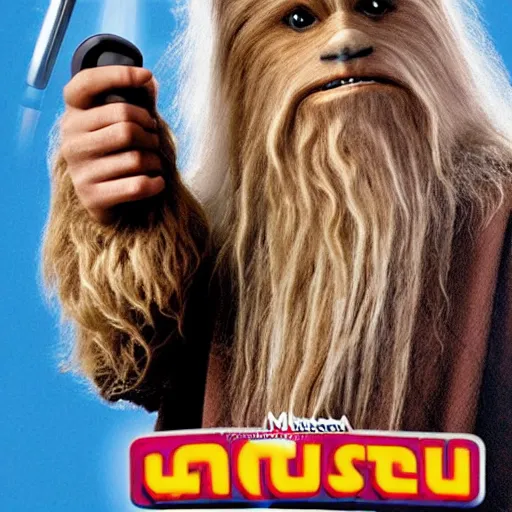 Prompt: gandalf as chewbacca, shampoo hair dryer, hair dryer advertisement