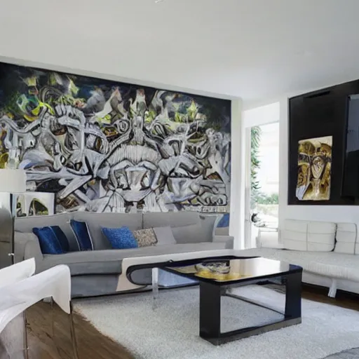 Image similar to mural on the wall of a contemporary home, beautiful architecture, favored interior design style