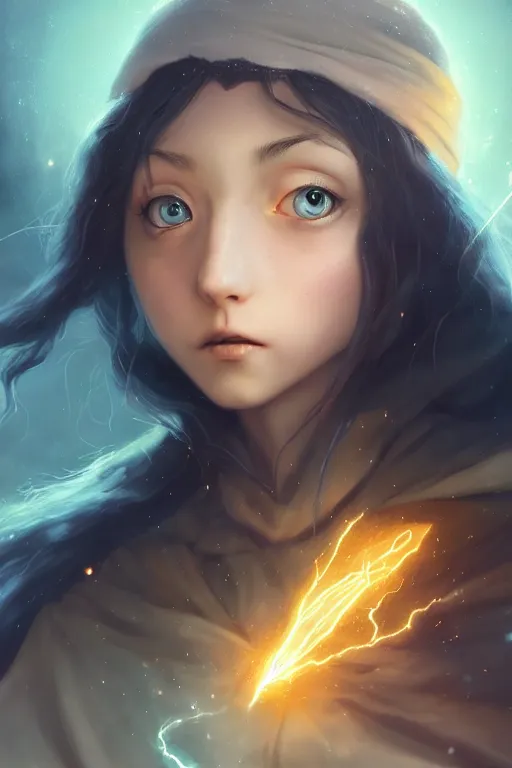 Image similar to a cute wizard girl conjuring a lightening ball, character art portrait, anime key visual, official media, illustrated by tom bagshaw, wlop, kentaro miura, extremely detailed, 8 k, trending on artstation, cinematic lighting, beautiful