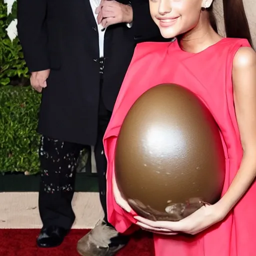 Image similar to ariana grande carrying a gigantic chicken egg in her hands award winning photo