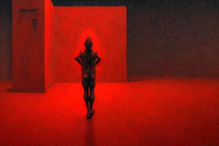 Image similar to only with red, caesar after war, a red tiger, in hoc signo vinces, rome in background, an ancient path, in the style of beksinski, part by hopper, part by rodcenko, part by hofbauer, intricate composition, red by caravaggio, insanely quality, highly detailed, masterpiece, red light, artstation