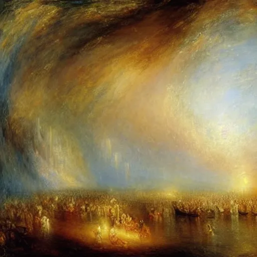 Prompt: a symphonic orchestra playing by the sea in the style of turner