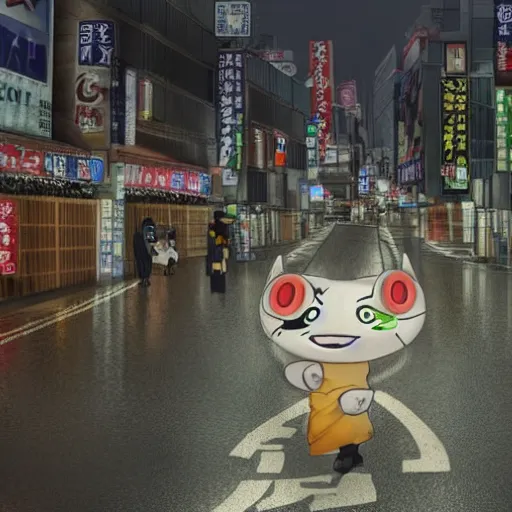 Prompt: Yokai march on a rainy night in Tokyo, realistic, 4k, high detail,