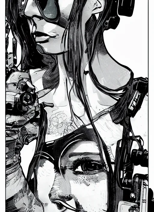 Image similar to cyberpunk spy babe. night vision. portrait by ashley wood and alphonse mucha and laurie greasley and josan gonzalez and james gurney. spliner cell, apex legends, rb 6 s, hl 2, d & d, cyberpunk 2 0 7 7. realistic face. dystopian setting.