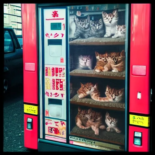 Prompt: “a Japanese vending machine with cats for sale, super zoom”