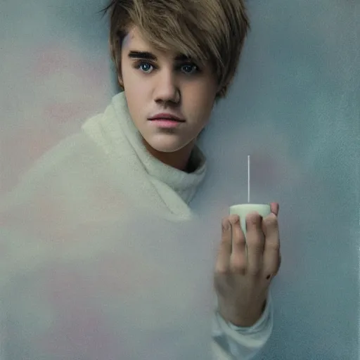 Prompt: justin bieber in milk, cottage core, cinematic focus, polaroid photo bleached vintage pastel colors high - key lighting, soft lights, foggy, by steve hanks, by lisa yuskavage, by serov valentin, by tarkovsky, 8 k render, detailed, oil on canvas