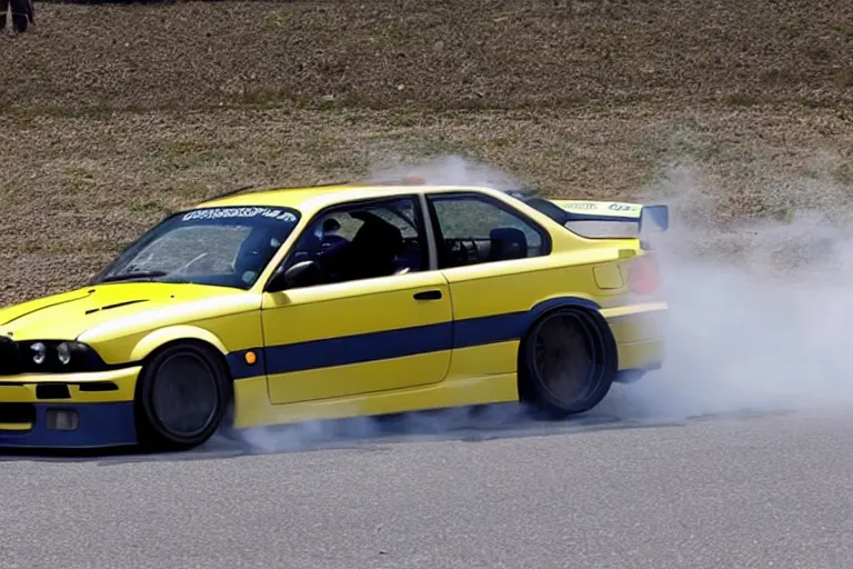 Image similar to minion drifting an e36 bmw