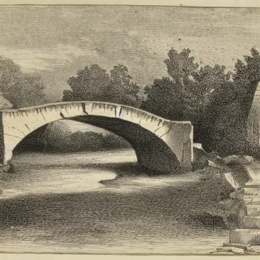 Prompt: stone bridge, engraving, old book - n 4