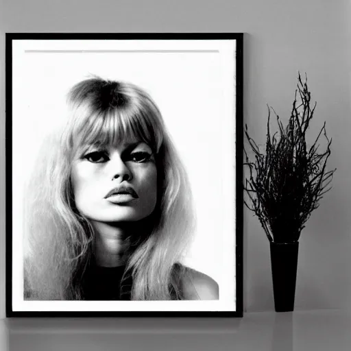 Prompt: stunning symmetrical portrait of beautiful brigitte bardot in front of a tall moog synthesizer, high contrast grainy blank and white photography print ilford warm tone, huge modular synthesizer