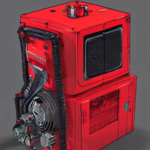 Image similar to highly detailed Red 2mw diesel generator, concept art, character art, studio lightning, bright colors, intricate, masterpiece, photorealistic, hyperrealistic, sharp focus, high contrast, Artstation HQ, DeviantArt trending, 4k UHD, Unreal Engine 5