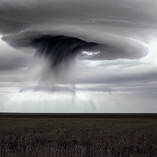 Prompt: a black tornado in the middle of kansas cloudy scary creepy