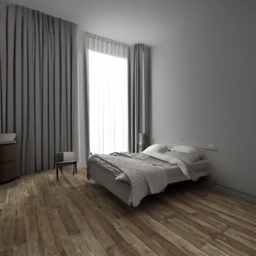 Prompt: 3 d render of bedroom from 1 9 5 0