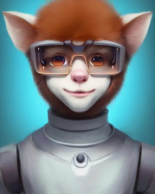 Image similar to character concept art of a cute young male anthropomorphic furry robot | | cute - fine - face, pretty face, key visual, realistic shaded perfect face, fine details by stanley artgerm lau, wlop, rossdraws, james jean, andrei riabovitchev, marc simonetti, and sakimichan, trending on artstation