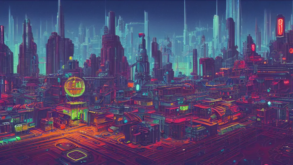 Image similar to retro robot city at the other side of nowhere, sharp digital painting. retrofuturism. concept art. artstation. casey weldon. digital render. dan mumford.