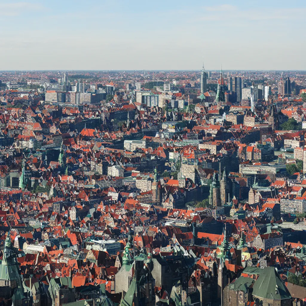 Prompt: skyline of gdansk by zaha hadid, 8 k, hd