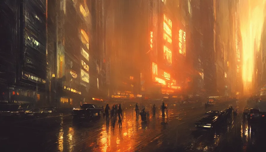 Image similar to blade runner 1 7 4 9, cinematic shot, oil painting by jama jurabaev, extremely detailed, brush hard, artstation, for aaa game, high quality, brush stroke