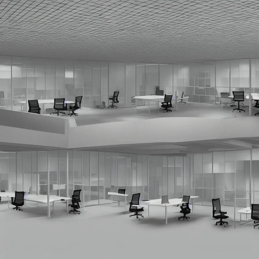 Prompt: concept art of severance indoor office scenario, designed by dieter rams