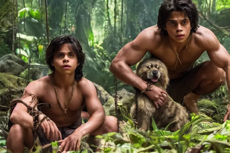 Image similar to jake t. austin plays mowgli in the live action adaptation of the jungle book, red weapon 8 k s 3 5, cooke anamorphic / i lenses, highly detailed, cinematic lighting