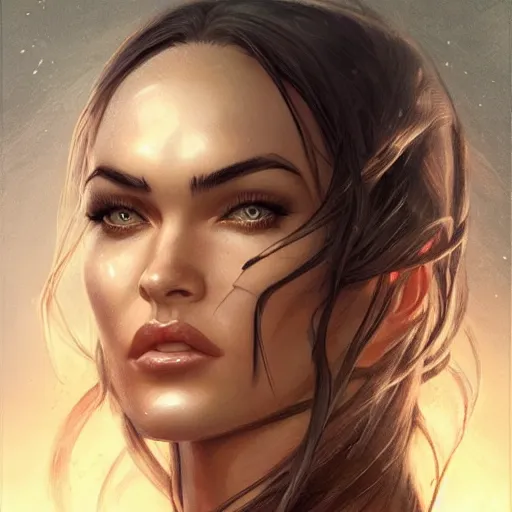 Image similar to megan fox, d & d, fantasy, portrait, highly detailed, perfect face, digital painting, trending on artstation, concept art, sharp focus, illustration, art by artgerm and greg rutkowski and magali villeneuve