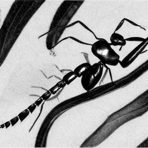 Image similar to ant, black and white, botanical illustration