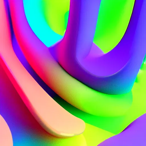 Prompt: A 3d render of pastel colored liquid lines are sticking together in a abstract shape. Geometric shaped. render, low angle camera, detailed shading, vray octane, redshift. ray tracing. volumetric lighting. micro details, Hyper detailed, 8K3d, Trending on Artstation. rendered in cinema4d, Hyper realism.