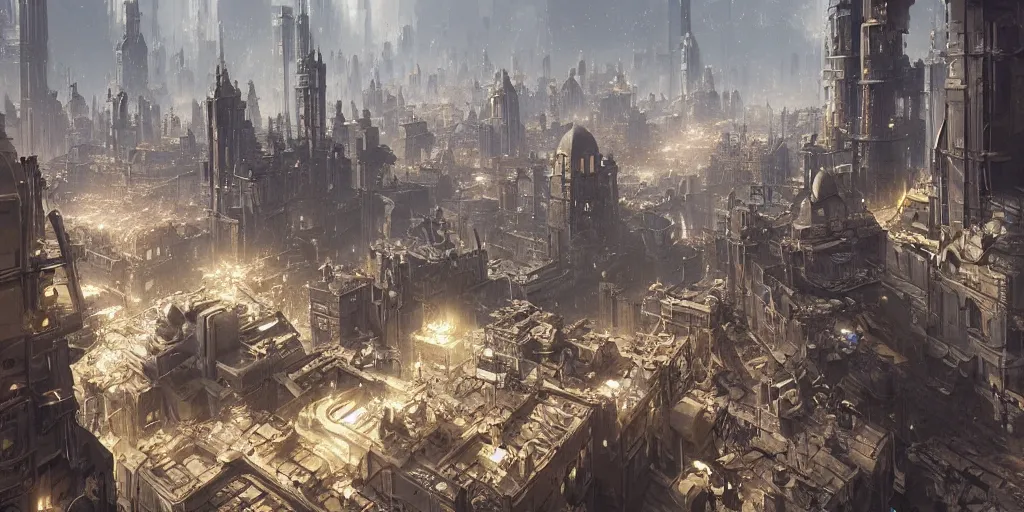 Prompt: a city made from mechanical parts, greg rutkowski, 8 k, shallow depth of field, intricate detail, concept art,