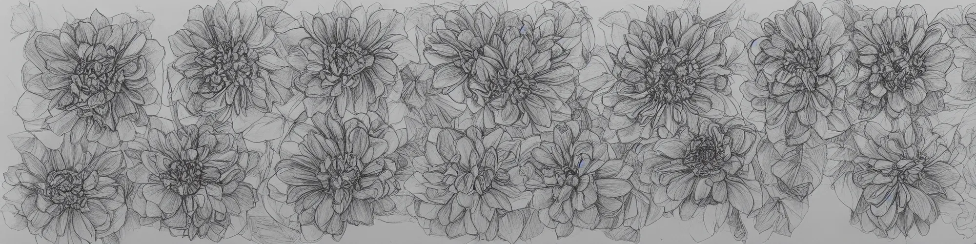 Image similar to excellent flower in various stages of life, line drawing, pencil