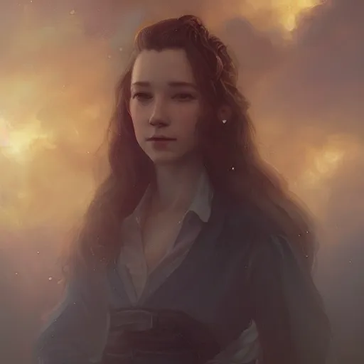 Image similar to Elegant Aerith Gainsborough portrait, atmospheric lighting, painted, intricate, volumetric lighting, beautiful, golden hour, sharp focus, ultra detailed, by Leesha Hannigan, Ross Tran, Thierry Doizon, Kai Carpenter,Ignacio Fernández Ríos