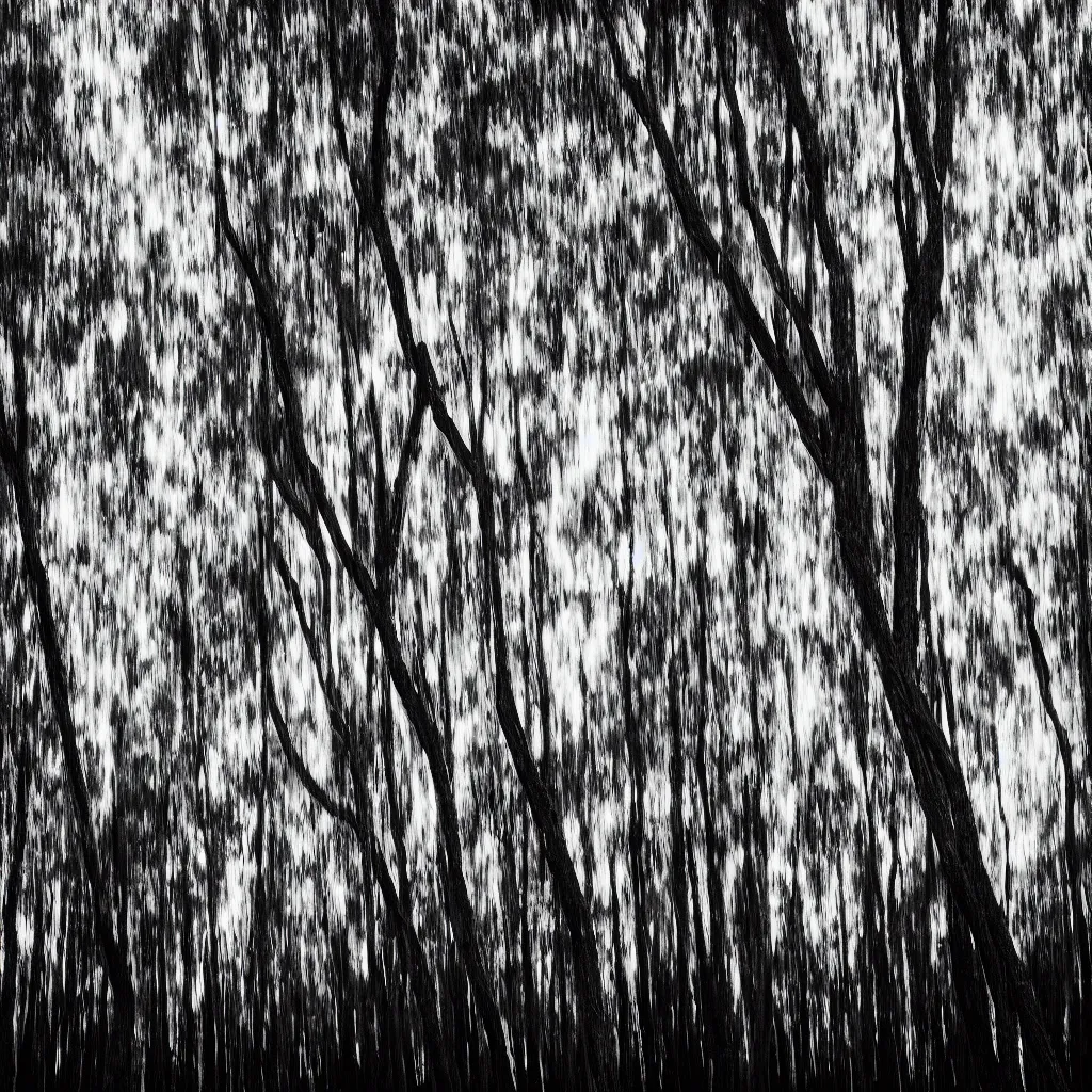 Image similar to a close up long exposure photograph of eucalyptus trees moving by a strong wind, back light, sony ar 7 ii, photographed by trent parke