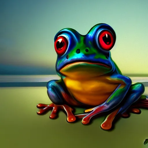 Prompt: frog, sunset, award winning, cute, disgusting, funny, 4 k, flickr, artstation, mona lisa
