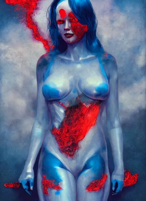 Image similar to luxurious royal white and blue astronaut emerging from hot red volcanic lava in cyberpunk theme by conrad roset, nicola samuri, dino valls, m. w. kaluta, rule of thirds, sigma look, beautiful