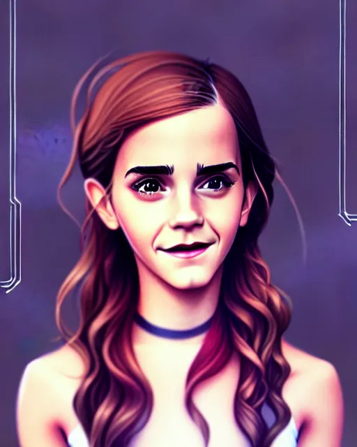 Prompt: beautiful full body Emma Watson goofy smiling illustration by lois van baarle and loish and ross tran and rossdraws and sam yang and samdoesarts and artgerm, digital art, highly detailed, intricate, sharp focus, Trending on Artstation HQ, deviantart