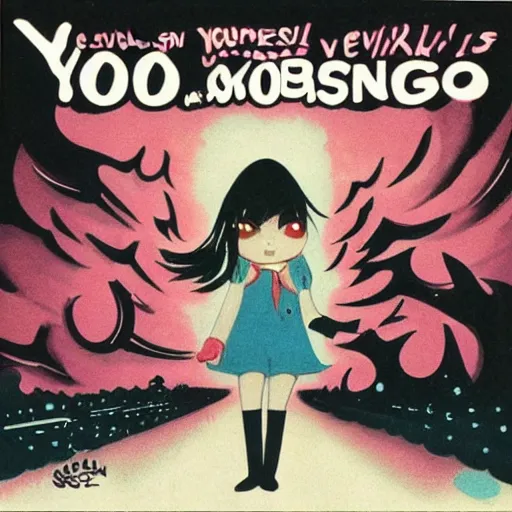 Prompt: Yoshimi versus the evil robots, vintage album cover