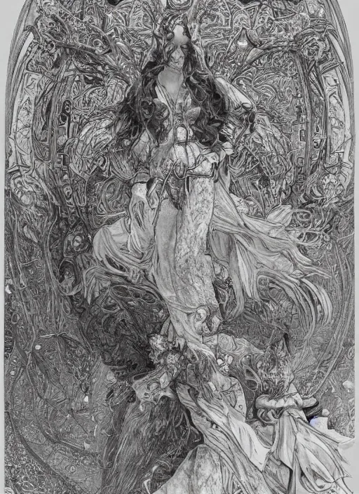 Image similar to highly detailed picture of great dragon, sketch, manga, edge of the universe, perfectly face, highly detailed, masterpiece, trending on artstation, golden ratio, cinematic romantic magical, perfect intricate highly detailed painting by gustave dore, by mucha alphonse, digital art