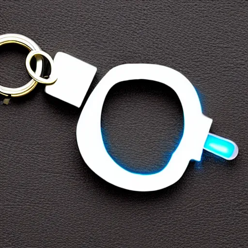 Prompt: glowing l on a keychain, futuristic, plan background