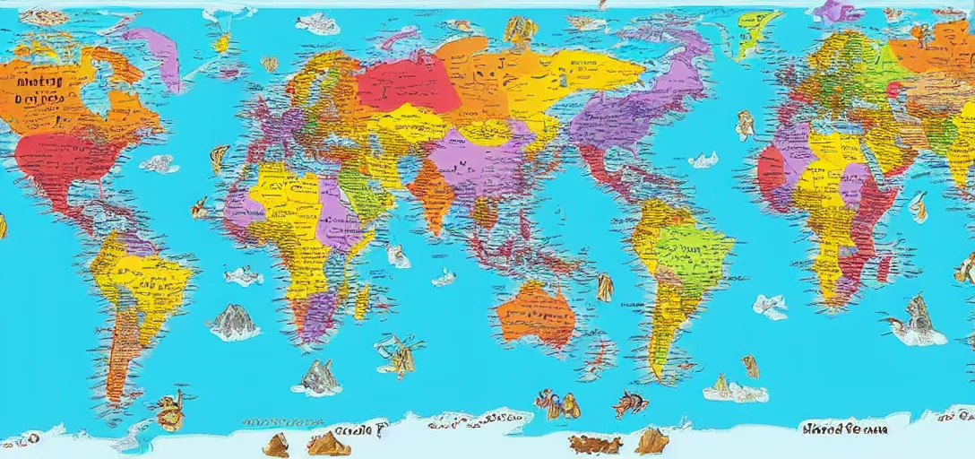 Image similar to an accurate world map made of candy, in the style of a treasure map