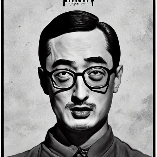 Image similar to A 1950s Colorized Style Poster of Filthy Frank, grainy, realistic, hyperrealistic, very realistic, very very realistic, highly detailed, very detailed, extremely detailed, detailed, digital art, trending on artstation, detailed face, very detailed face, very detailed face, realism, HD Quality, 8k resolution, intricate details, body and head in frame, drawing, inked drawing, poster drawing, neat drawing, 1950s, 50s, in the style of Frank Hampson, in the style of Frank Bellamy, in the style of Dave Gibbons, in the style of Don Lawrence, in the style of Wally Wood, Colorized, 1950s Poster