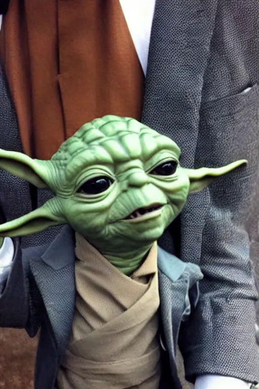 Prompt: yoda looking dapper wearing a suit