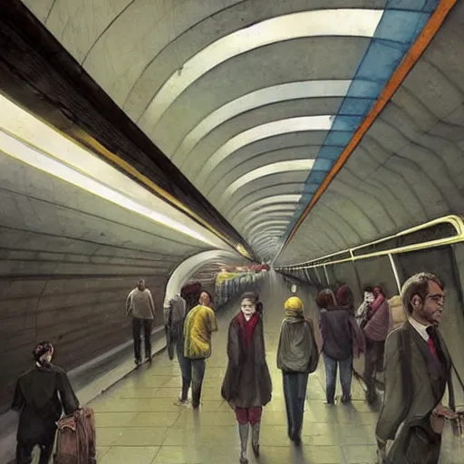 Image similar to commuters in the rush hour at the platform of an underground santiago metro station in direction to nowhere, by raoul ruiz, esao andrews and greg rutkowski