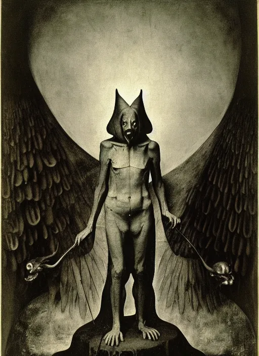 Image similar to photograph of mephistopheles by hieronymus bosch, joel peter witkin, misha gordin, gustave dore, matte painting