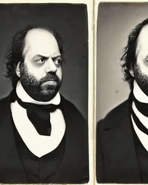 Prompt: an facial portrait of a paul giamatti portraying united states president zach taylor!, tuxedo, mullet, 1 8 4 0, a photograph by john fulton folinsbee, trending on pinterest, american romanticism, creative commons attribution, ambrotype, associated press photo, detailed