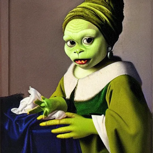 green baby grinch with a pearl earring by johannes Stable Diffusion