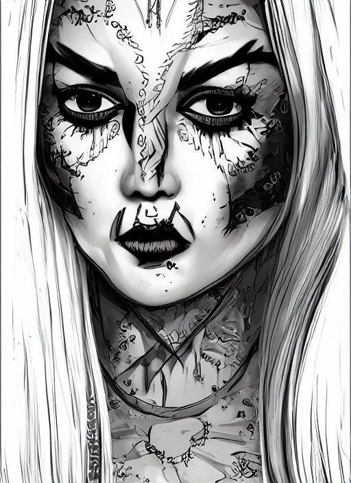 Image similar to kerli koiv in the art style of netflix arcane, heavy outline art, comic book art, portrait, gothic, digital painting