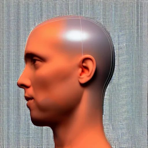 Image similar to a 3d human head made up of shiny holograms