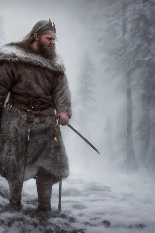 Image similar to epic portrait an male viking petting an big fluffy world during blizzardy winter weather, blurry forest backround, digital painting, artstation, concept art, soft light, hdri, smooth, sharp focus, illustration, fantasy, intricate, elegant, highly detailed, D&D, matte painting, in the style of Greg Rutkowski and Alphonse Mucha and artemisia, 8k, highly detailed, jurgens, rutkowski, bouguereau, pastoral, rustic, georgic, detailed concept art, illustration, colorful pastel, painting, detail, ultra detailed, digital art, 4K,