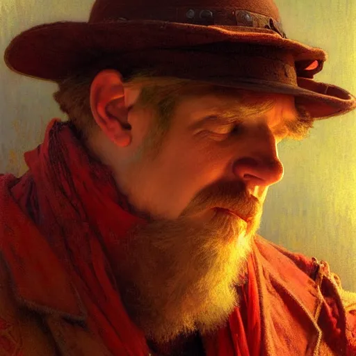 Image similar to poet boris the red looks into the eyes, a beautiful portrait, natural lighting, path traced, highly detailed, high quality, digital painting, by gaston bussiere, craig mullins, alphonse mucha j. c. leyendecker