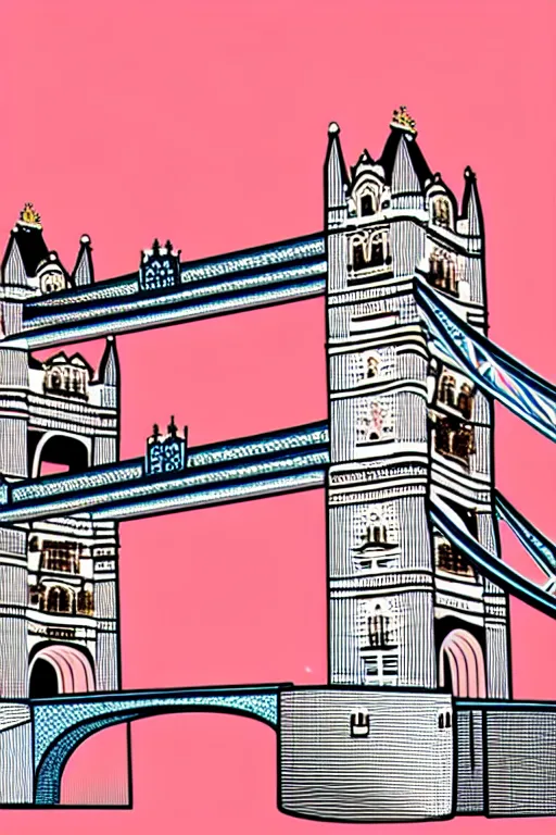 Image similar to london tower bridge, illustration, in the style of katinka reinke