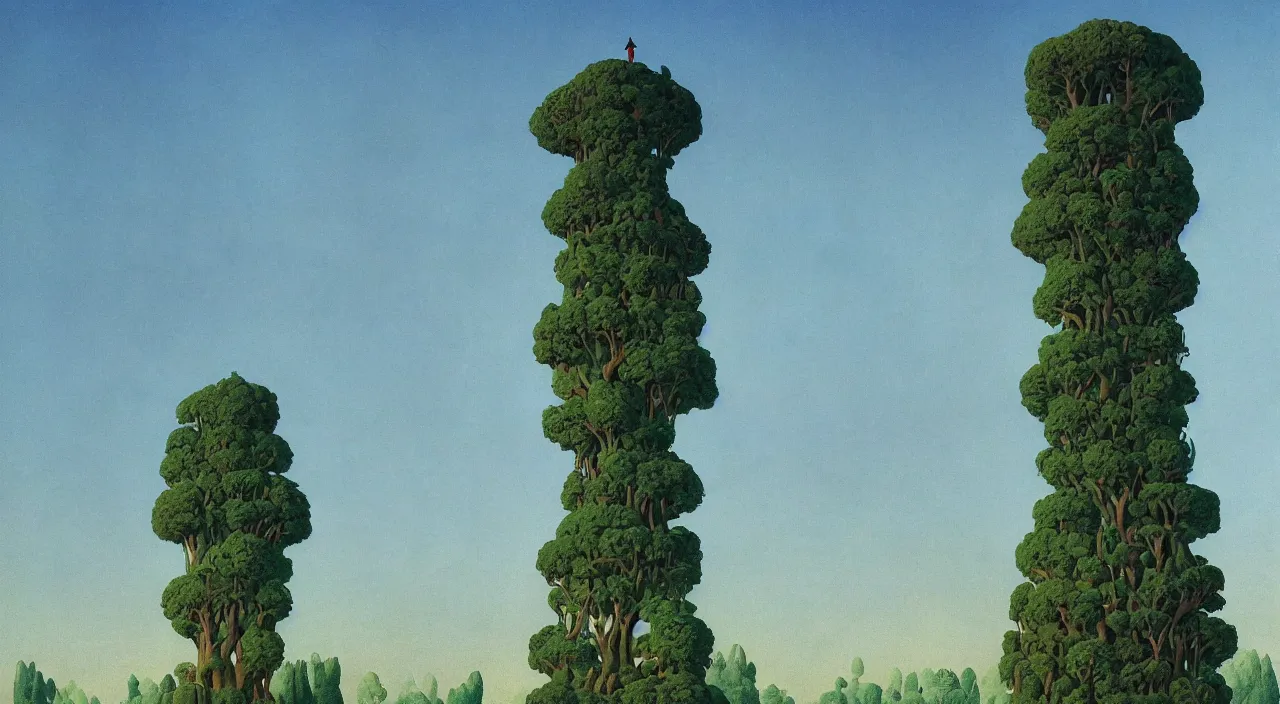 Prompt: single flooded simple giant tree tower!, very coherent and colorful high contrast!! masterpiece by rene magritte simon stalenhag carl spitzweg syd mead norman rockwell edward hopper james gilleard, minimalist, dark shadows, sunny day, hard lighting