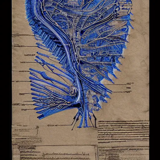 Prompt: liver anatomy, blue print, texture of electronic circuit, intricate details, da vinci