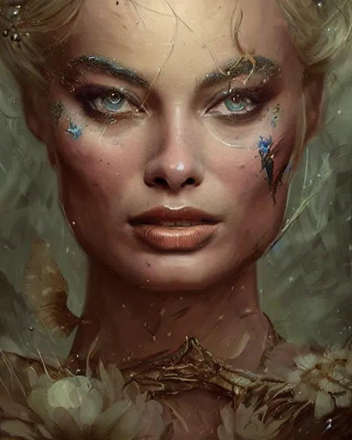 Prompt: margot robbie as a fairy, hyper realistic face, beautiful eyes, fantasy art, in the style of greg rutkowski, intricate, hyper detailed, smooth